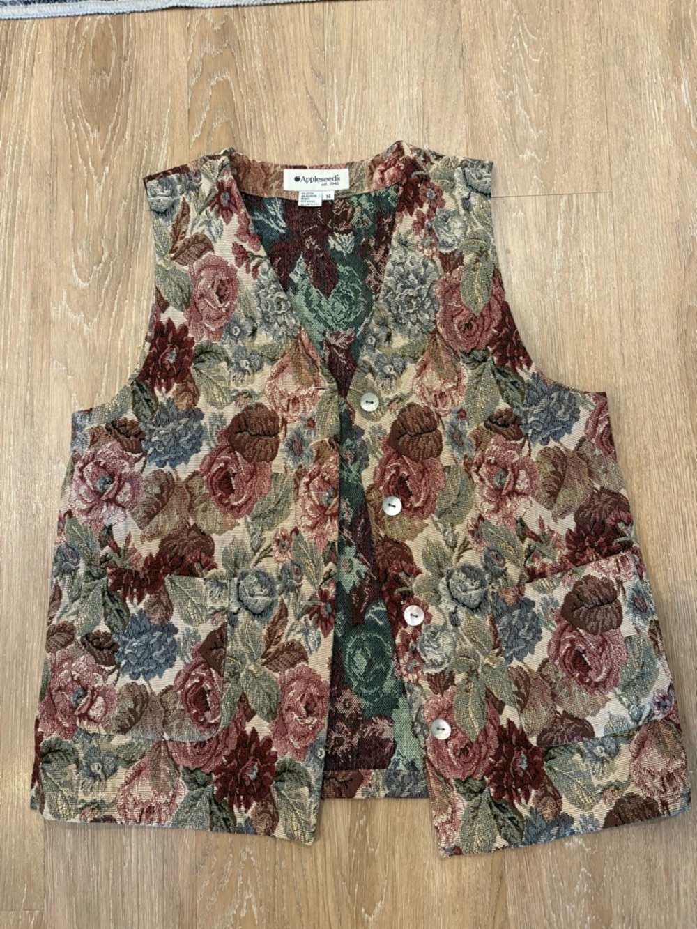 Appleseed's Floral Tapestry Vest in Burgundy, Green, Tan, Blue